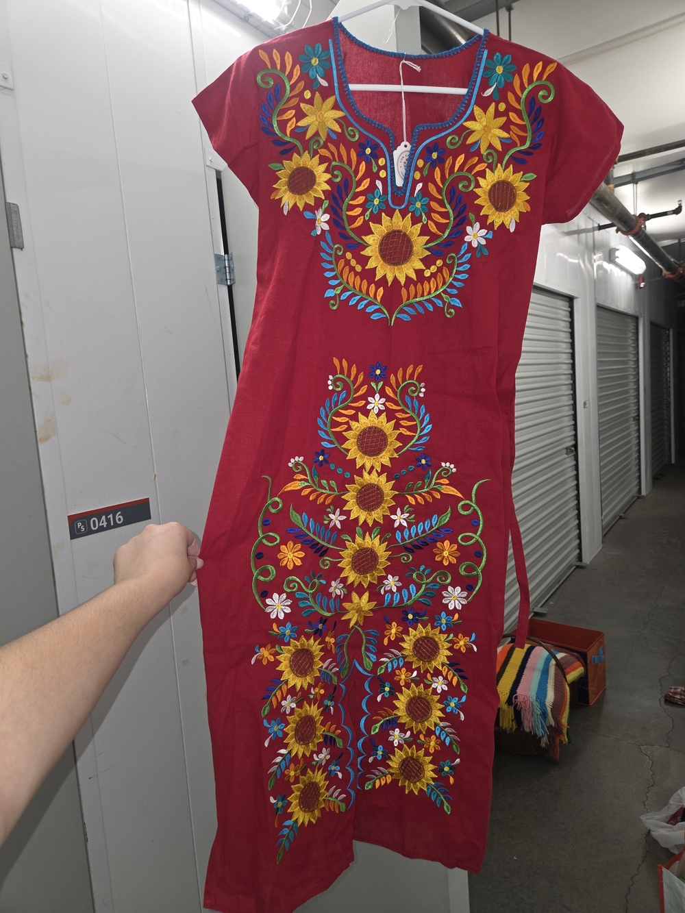 Embroidered Red Mexican-Style Sunflower Dress